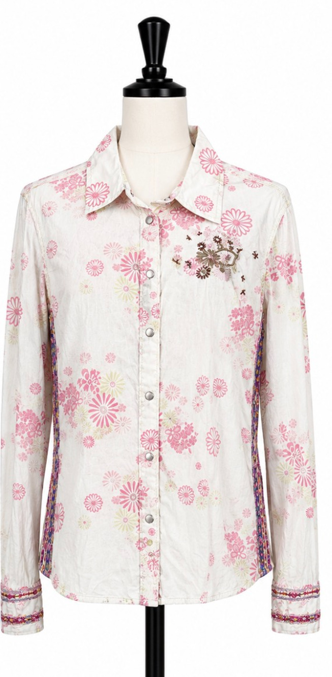 Next Women S Western Pink Floral Embroidered Pearl Snaps Shirt Size UK 10 US 6